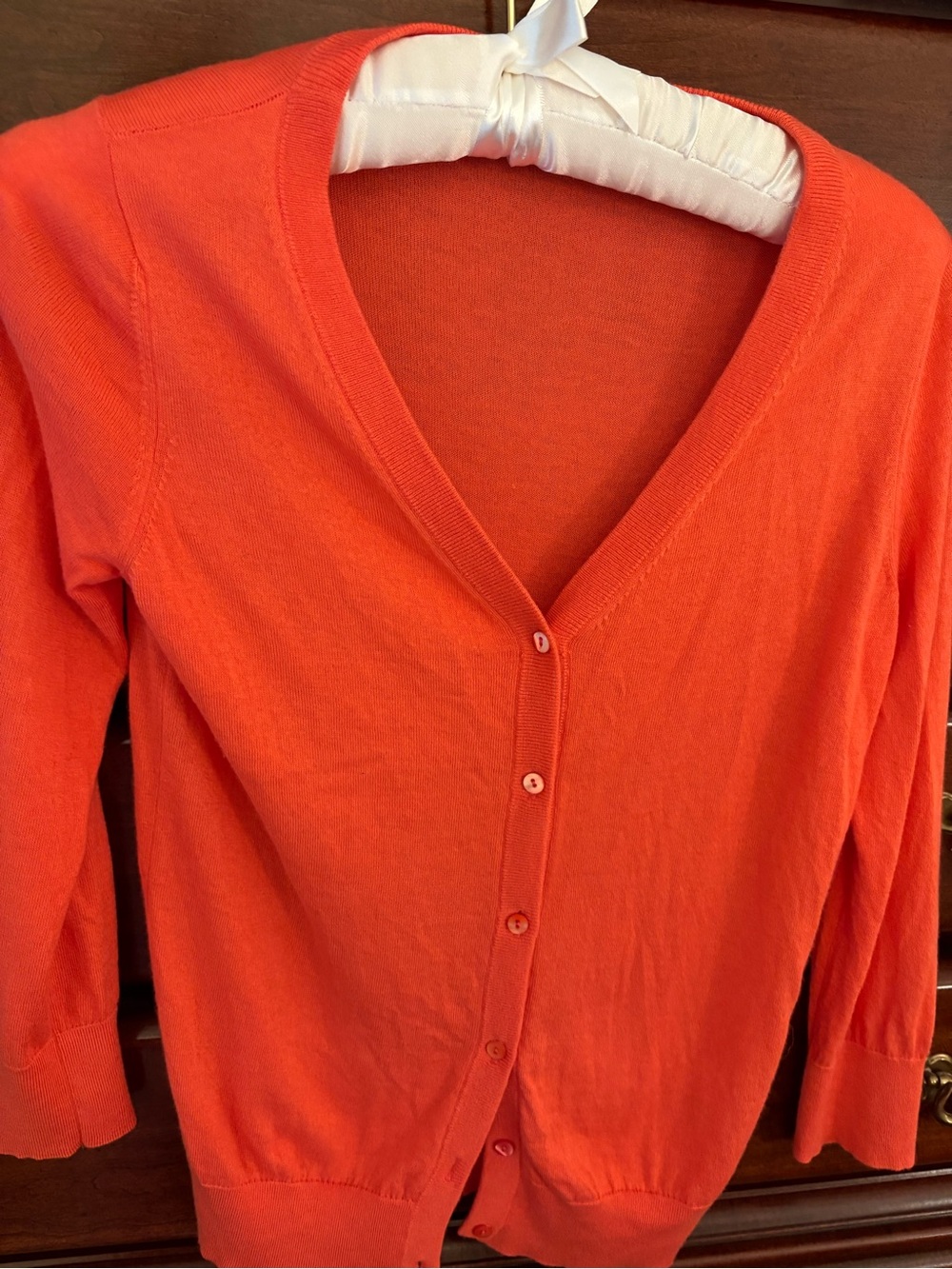 Cashmere Blend Salmon Orange V-Neck Button Cardigan Sweater